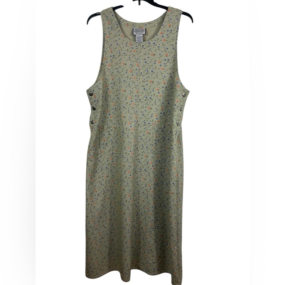 Retro Grunge Sleeveless Maxi Dress in Olive Geeen with Pink Floral